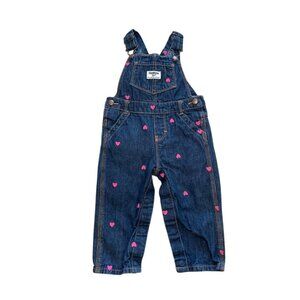 18M OshKosh B'Gosh Embroidered Pink Heart Print Denim Overalls Vestbak